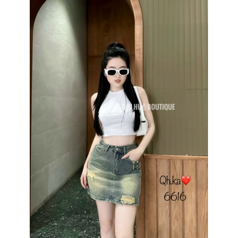 Chân váy jeans loang rách hàng QCL1