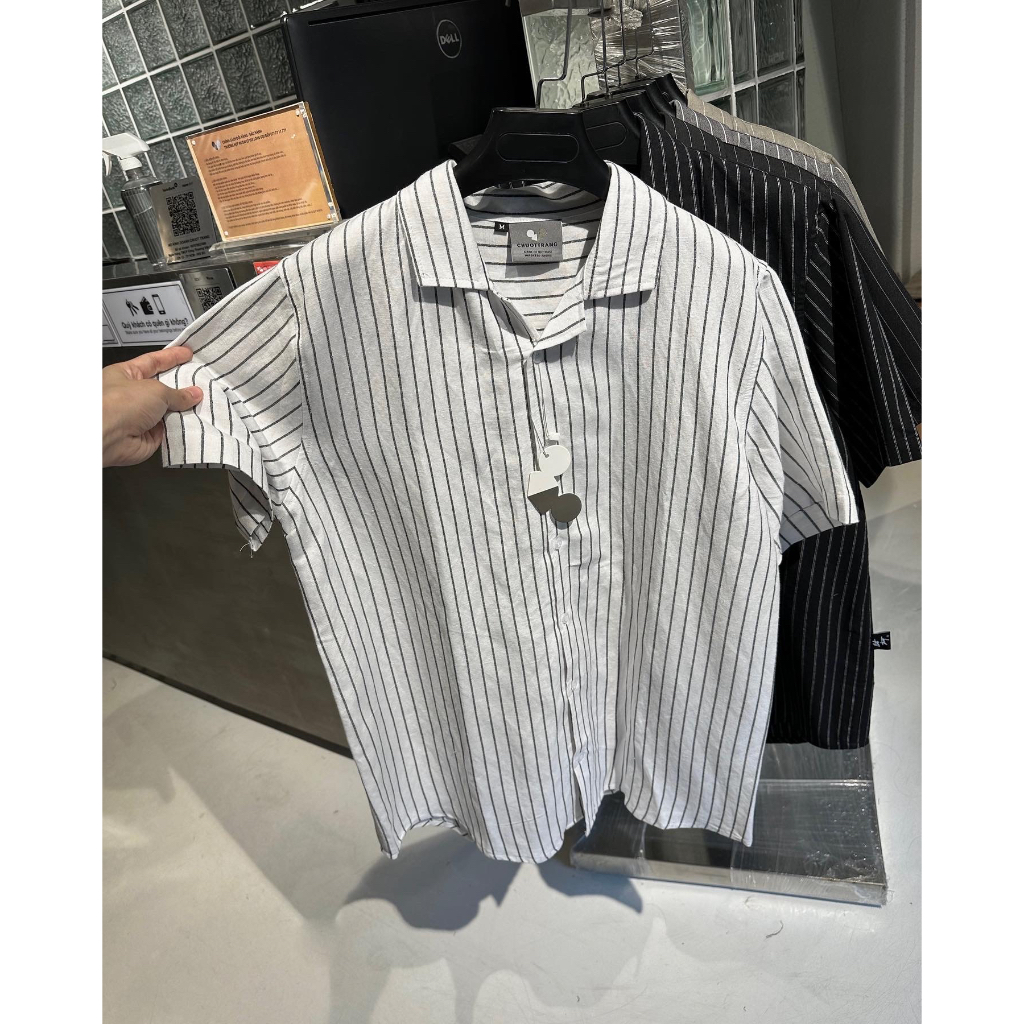 ÁO SƠ MI sọc tay ngắn CLASSIC STRIPE CHUỘT TRẮNG
