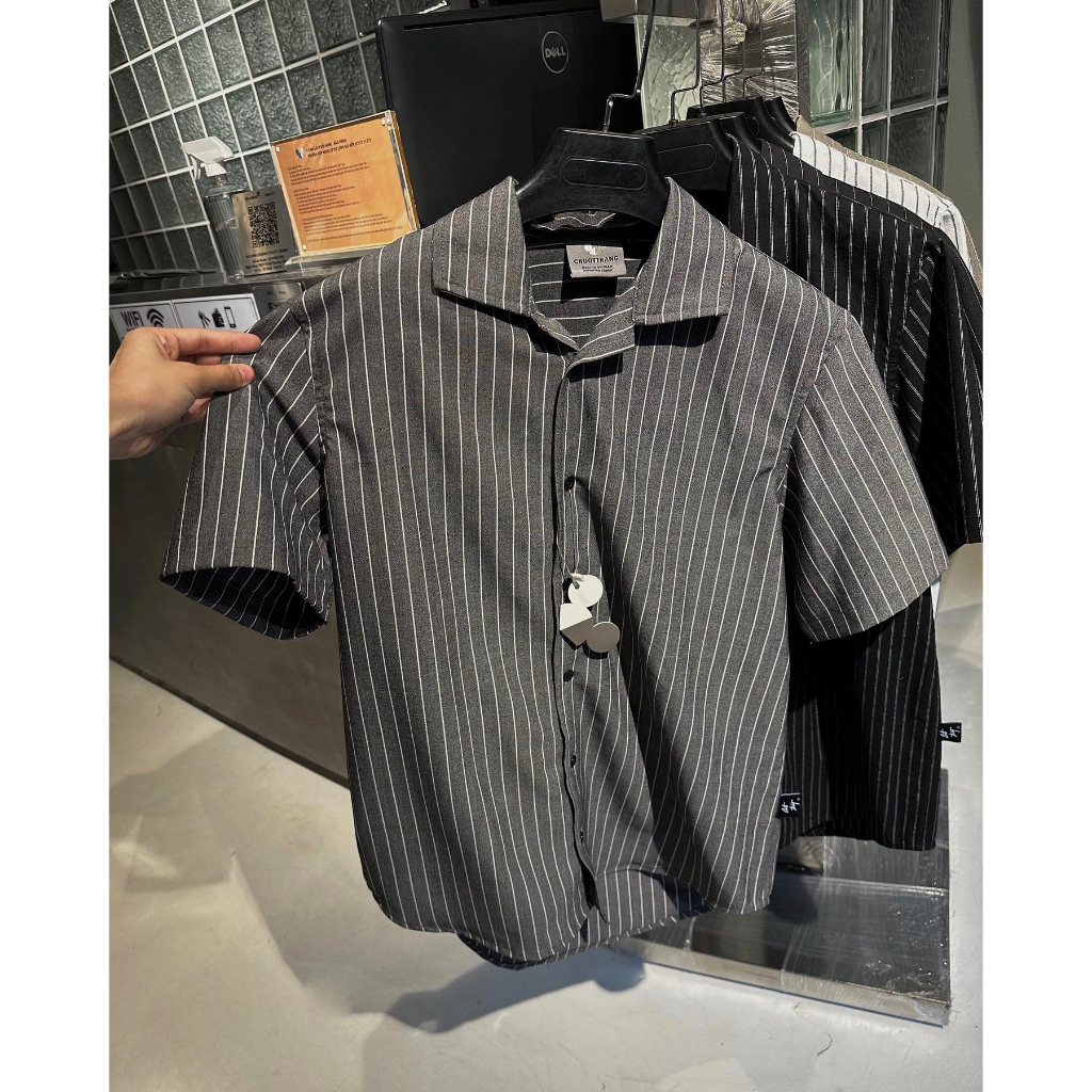 ÁO SƠ MI sọc tay ngắn CLASSIC STRIPE CHUỘT TRẮNG