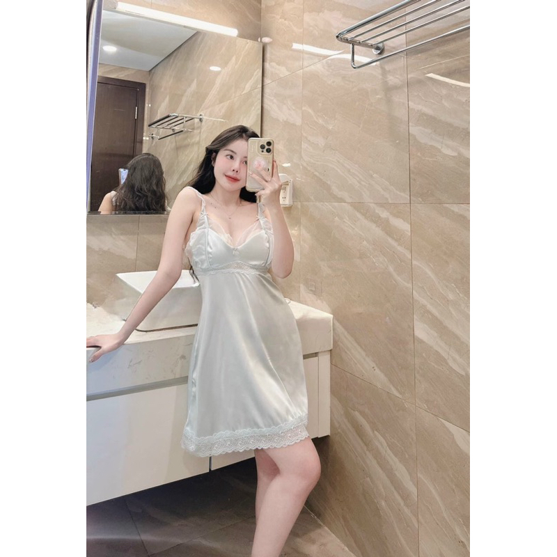 [HOT NEW] Váy ngủ lụa hai dây cánh tiên chân ren khoét lưng sexy, đầm ngủ nữ mặc nhà