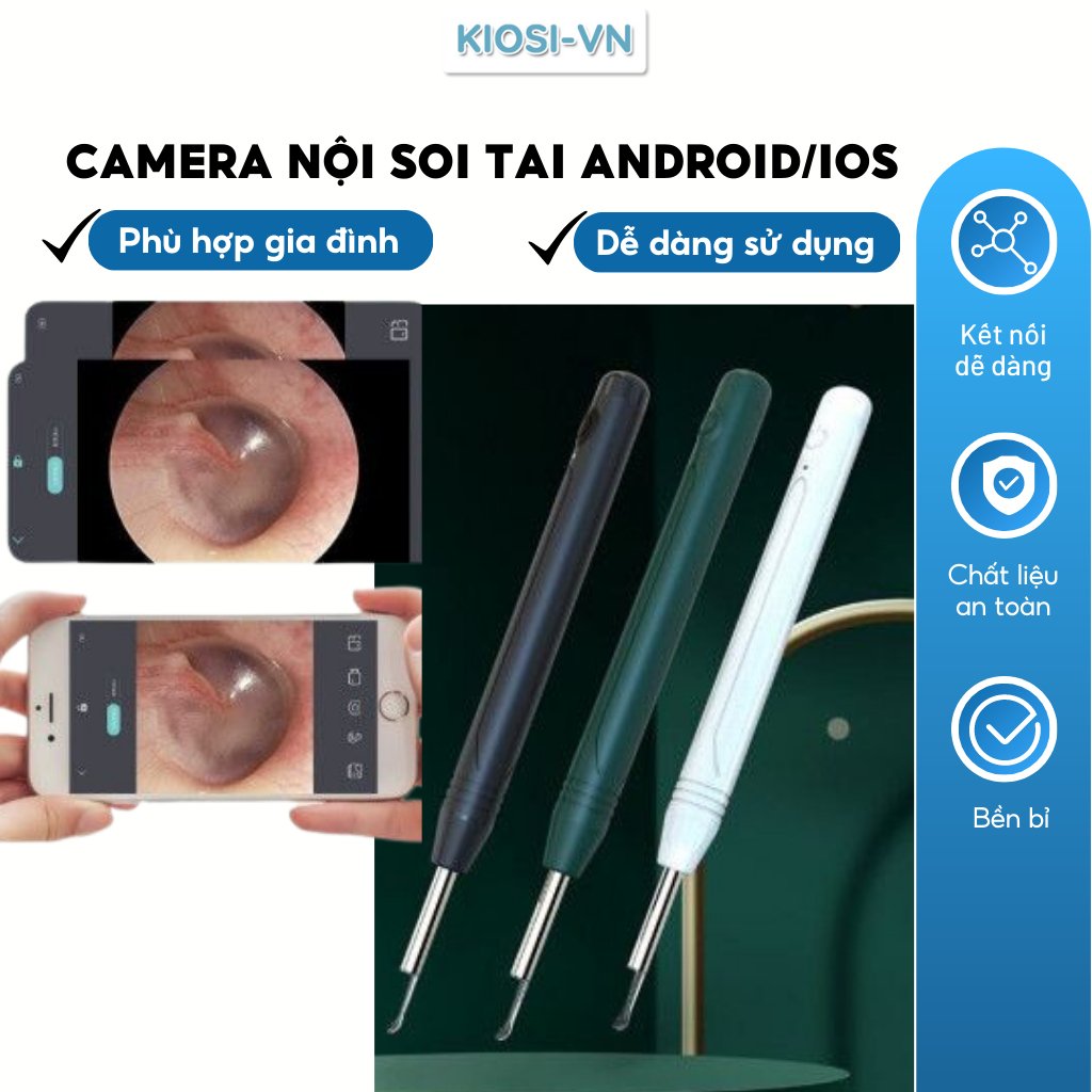 Que Lấy Ráy Tai Tại Nhà, Camera Lấy Ráy Tai KAW Chống Nước - Kết Nối WIFI - Smartphone
