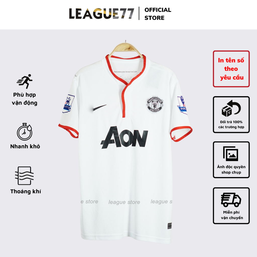 Bộ quần áo đá bóng Manchester united Leaguestore - áo mu aon màu trắng thể thao nam ngắn tay vải gai lưới form âu