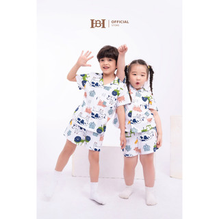 Bộ quần áo pyjama cộc tay Hapiibabii Cotton Organic nhập khẩu, pijama cho mẹ bé mặc nhà mùa hè họa tiết gà (1-10 Tuổi)