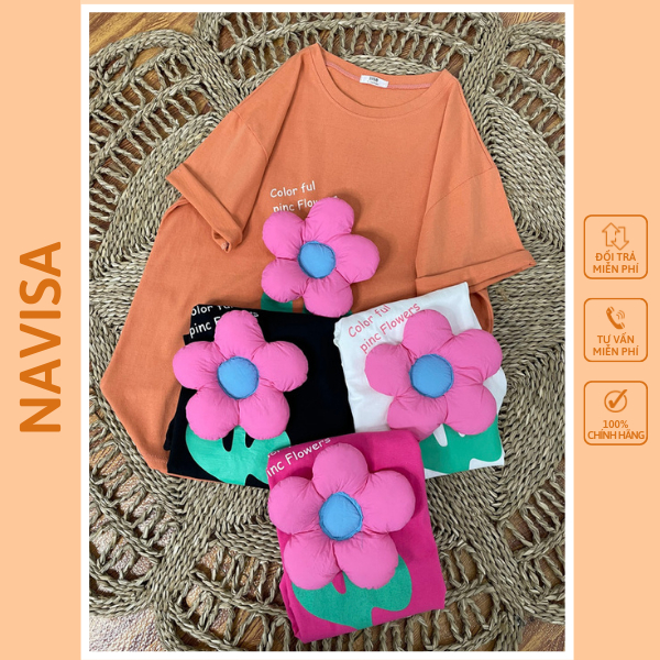 Áo thun nữ tay lỡ form rộng chất cotton khô 3158 HOA HỒNG TO siêu cute phong cách Hàn Quốc NAVISA  M799