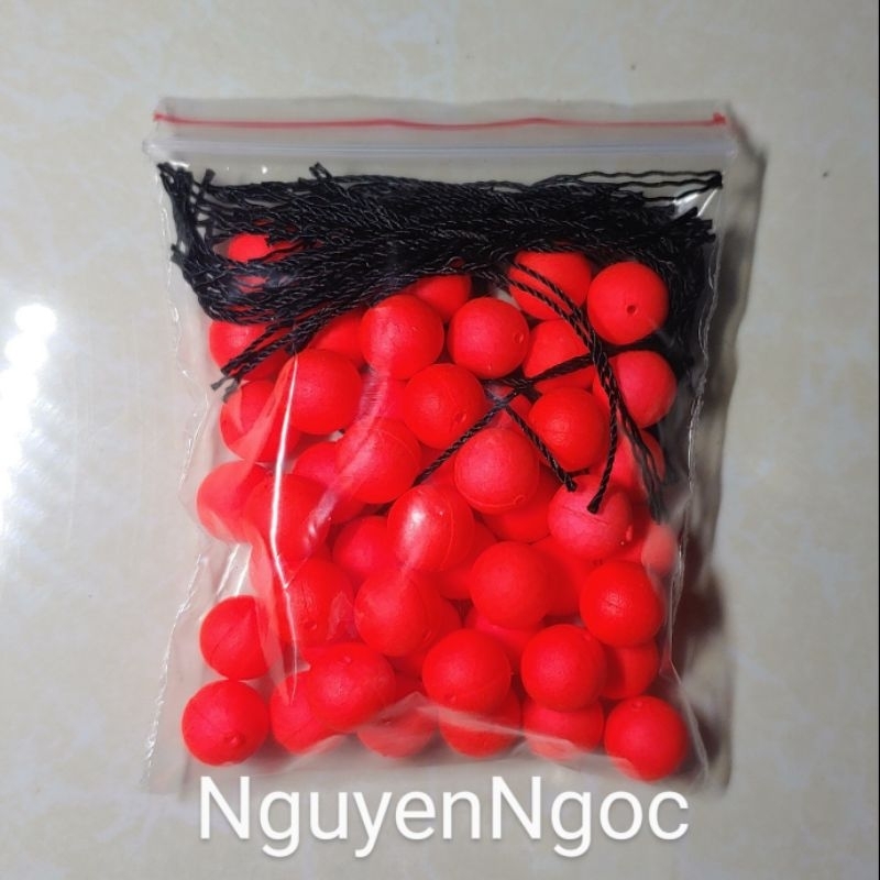 Túi 50 Hạt Bolie 8.5mm, 7.5mm, Kèm Dây Buộc Độ Lăng Xê, Hạt Xốp Câu Cá, Sốp Câu Cá, Boli.