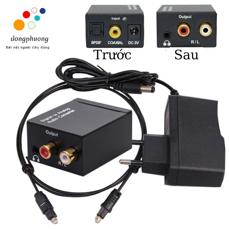 Bộ chuyển đổi âm thanh tivi 4k Optical sang jack 3.5 và udio R L loa amply nguồn adaptor đủ phụ kiện đi kèm