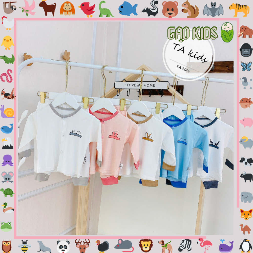 Bộ Sơ Sinh Dài Tay T.A Logo Tai Động Vật Vải Thun Cotton Lạnh Đủ 5 Màu Cho Bé