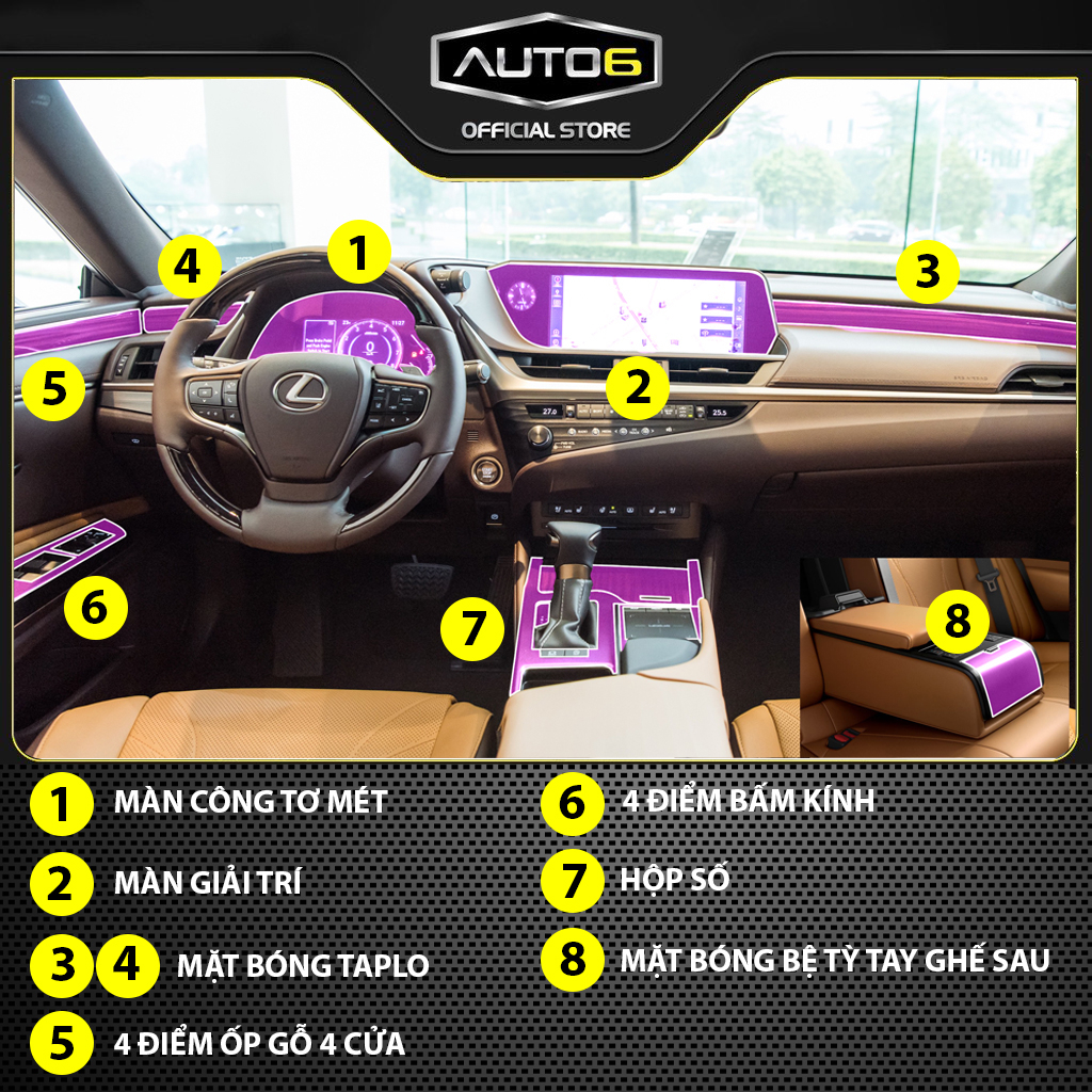 LEXUS ES250 2019-2023 - Phim PPF dán bảo vệ nội thất ô tô - AUTO6 &lt;Chống xước và che mờ các vết xước cũ&gt;