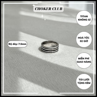 Nhẫn trơn basic dạng sọc đen unisex nam nữ R012 Choker Club