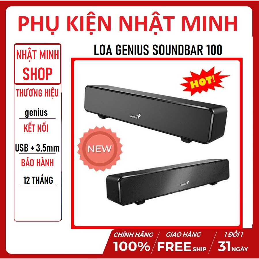 [PHỤ KIỆN NHẬT MINH] Loa GENIUS Soundbar 100 USB (Màu đen)-Powered Mini SoundBar- Loa máy tính nghe nhạc hay BH 12 tháng