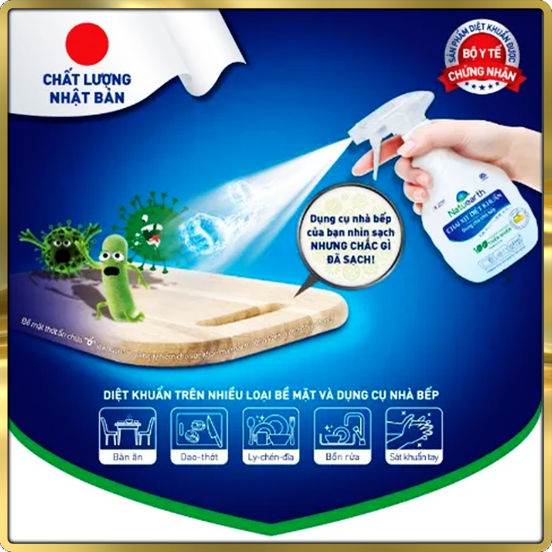 Diệt Khuẩn Natuearth Plus 410ml Chiết xuất 100% thực vật thiên nhiên khử khuẩn. Chai cồn xịt - Chất lượng Nhật Bản