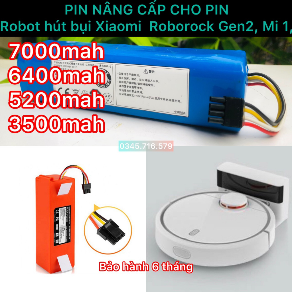 PIN KHỦNG 7000MAH NÂNG CẤP CHO PIN ROBOT HÚT BỤI XIAOMI CÁC LOẠI: ROBOROCK-DREAME-MIJJA-GEN-MOP,...