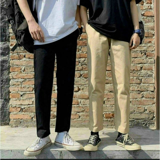 Quần kaki nam baggy ống suông basic unisex ống rộng màu đen và màu be đẹp cao cấp phong cách hàn quốc