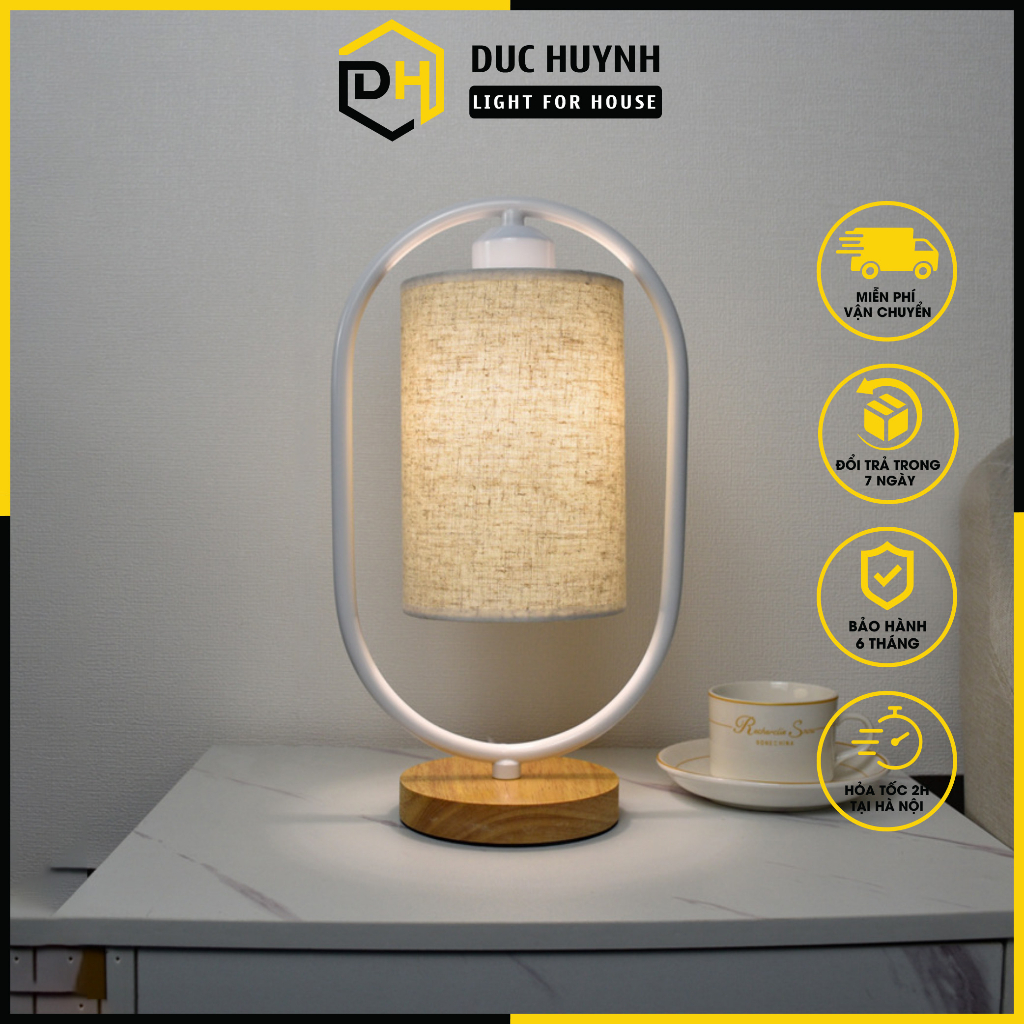 Đèn ngủ để bàn thân inox chao vải gai dầu sang trọng trang trí phòng khách, phòng ngủ DN011