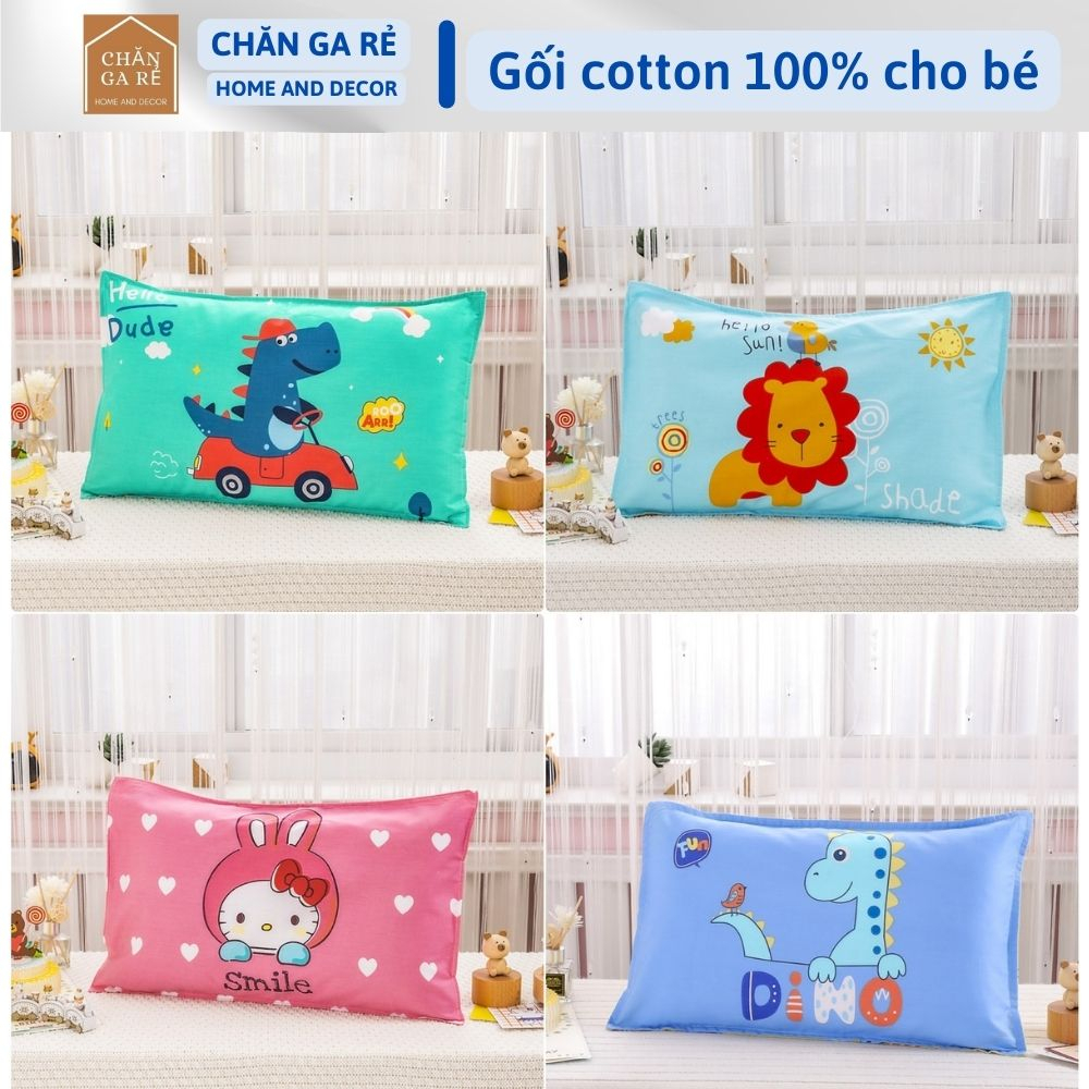 Gối nằm cho bé đi học vỏ gối trẻ em 30x50 cotton 100% có khóa kéo phù hợp bé từ 2 tuổi đến 7 tuổi