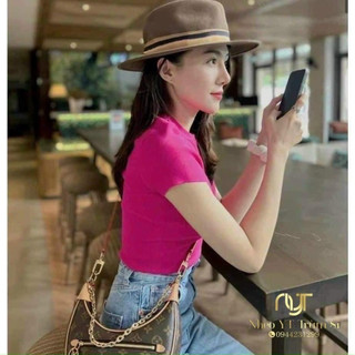 Áo cộc tay nữ, áo thun nữ cổ tròn chất liệu tăm Hàn trơn cá tính