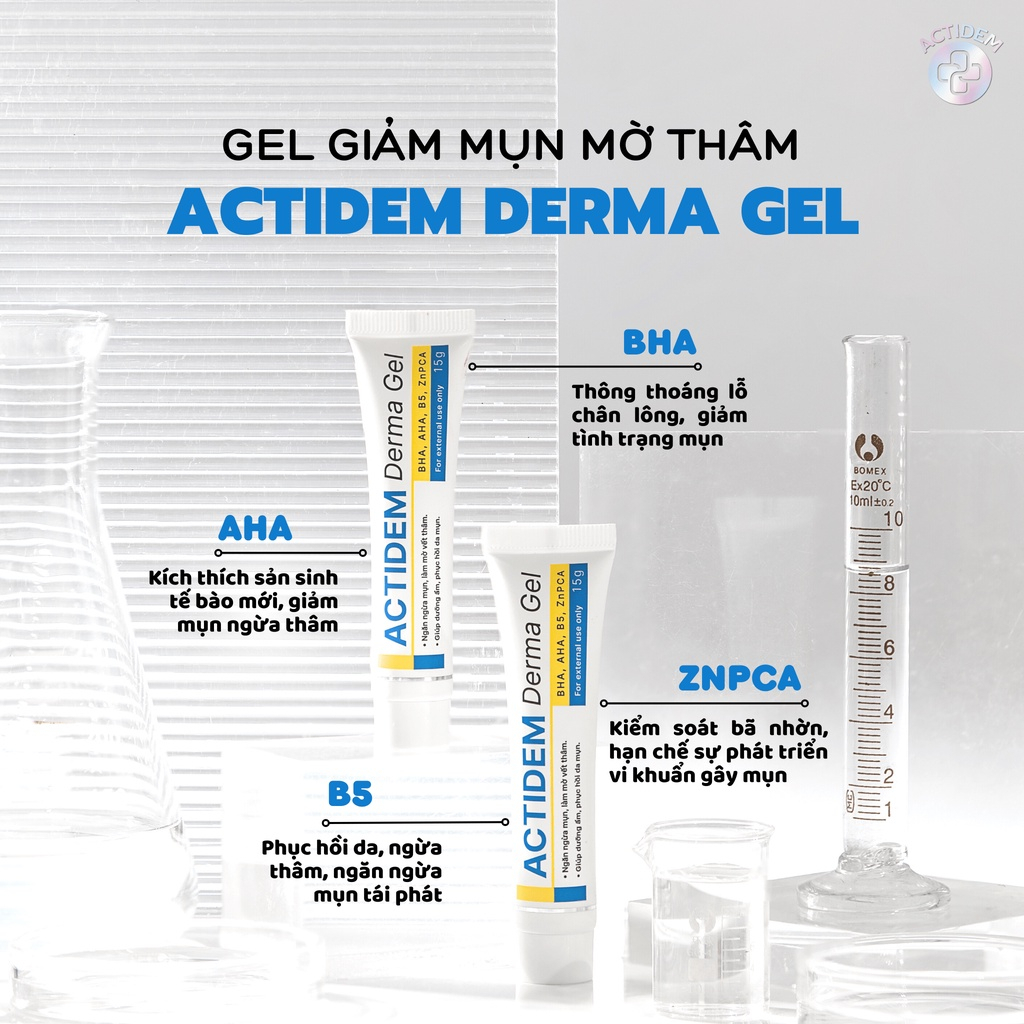 Kem giảm mụn ngừa thâm ẩm mịn da Actidem Derma Gel 15g 18g 40g