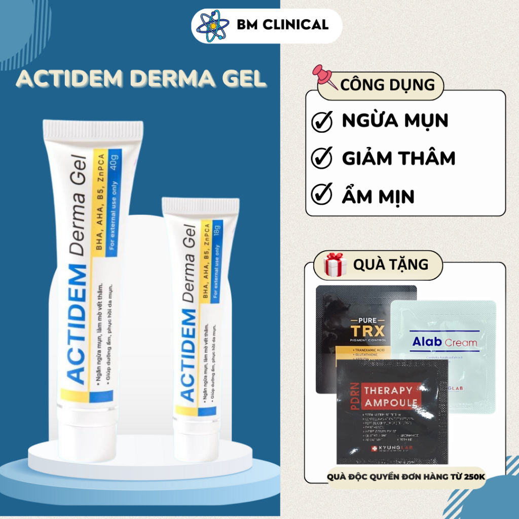 Kem giảm mụn ngừa thâm ẩm mịn da Actidem Derma Gel 15g 18g 40g