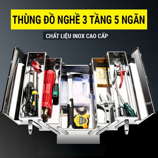 Thùng đựng đồ nghề innox kirito không hút nam châm 3 tầng 5 ngăn cao cấp