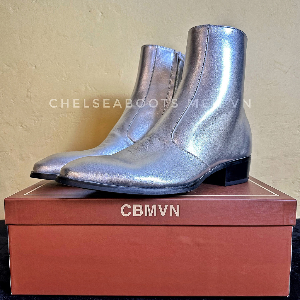 Giày Nam Zip boots Metalic Silver Bạc 4,5cm