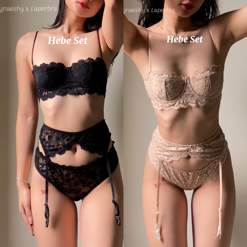 Hebe | Bộ Đồ Lót Ren Màu Đen Áo Ngực Ren Có Gọng Có Mút Sexy Thiết Kế La Perbra