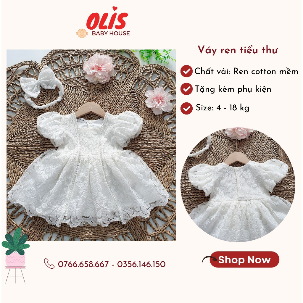 Váy công chúa, đầm bé gái sơ sinh OLIS Baby House, size 4 - 18 kg