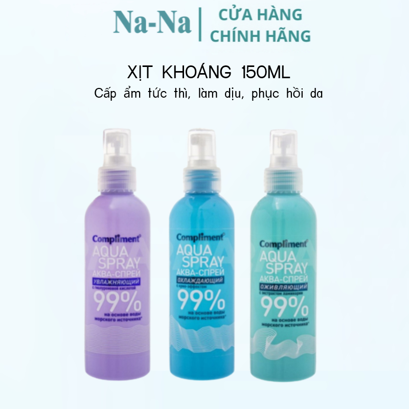 Xịt khoáng compliment 200ml, thành phần axit hyaluronic HA, cấp ẩm tức thì, làm dịu và nuôi dưỡng làn da