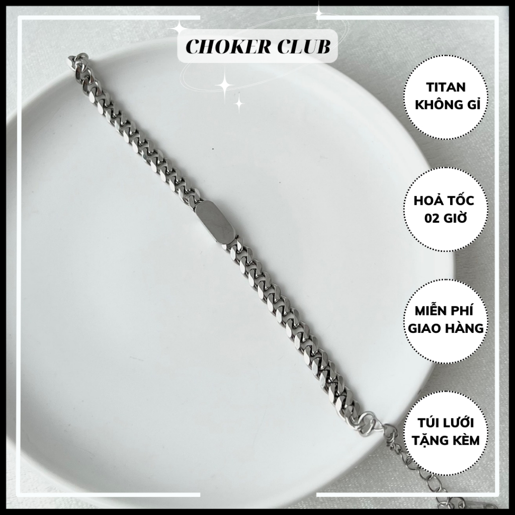 Vòng tay dây xích mặt trơn dạng nhỏ unisex B022 Choker Club
