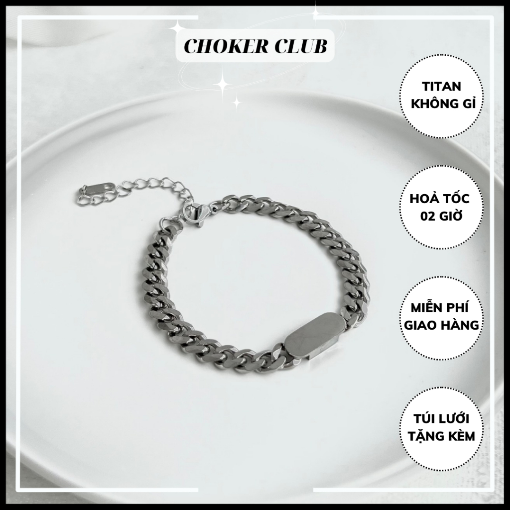 Vòng tay dây xích mặt trơn dạng nhỏ unisex B022 Choker Club