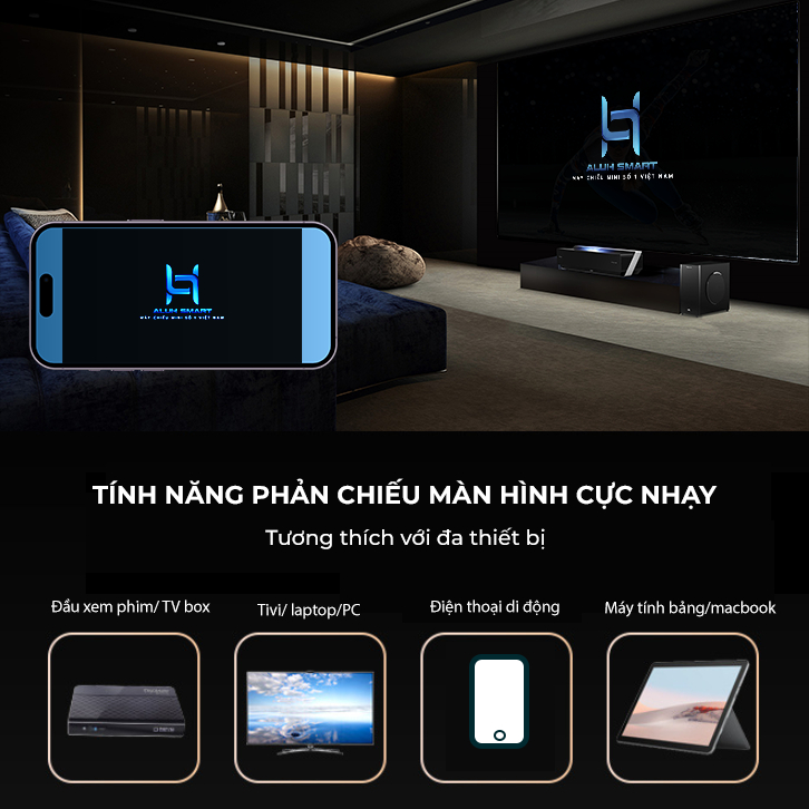 Máy chiếu Aluh V3 Ultra tích hợp Android thông minh độ phân giải 1080p bản tiếng việt, kết nối wifi 5.0