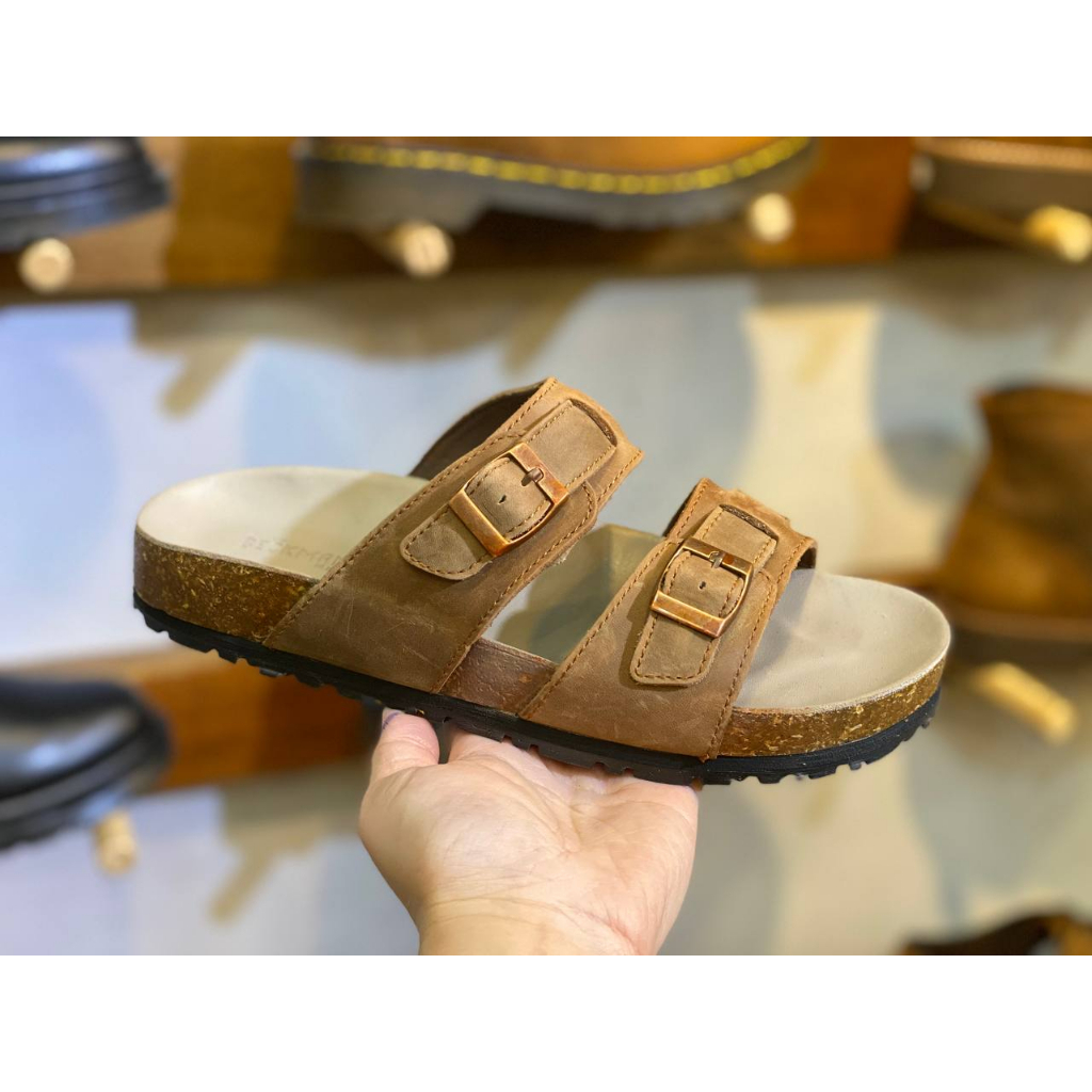 Dép nam đế trấu da bò thật - dép da hàng hiệu Beckman Maya - da Sáp Crazyhorse nhập khẩu cao cấp - BMBI03BO - R8ckie