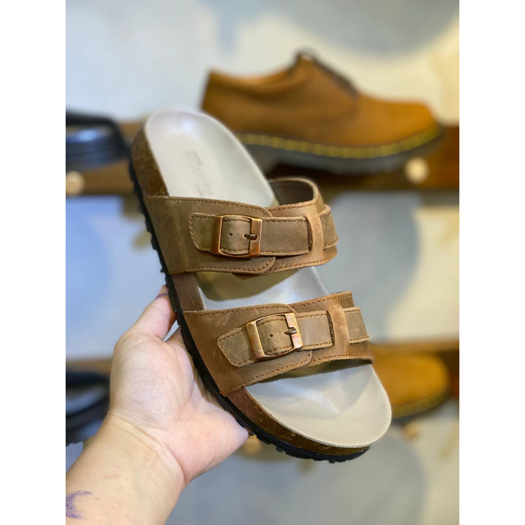 Dép nam đế trấu da bò thật - dép da hàng hiệu Beckman Maya - da Sáp Crazyhorse nhập khẩu cao cấp - BMBI03BO - R8ckie