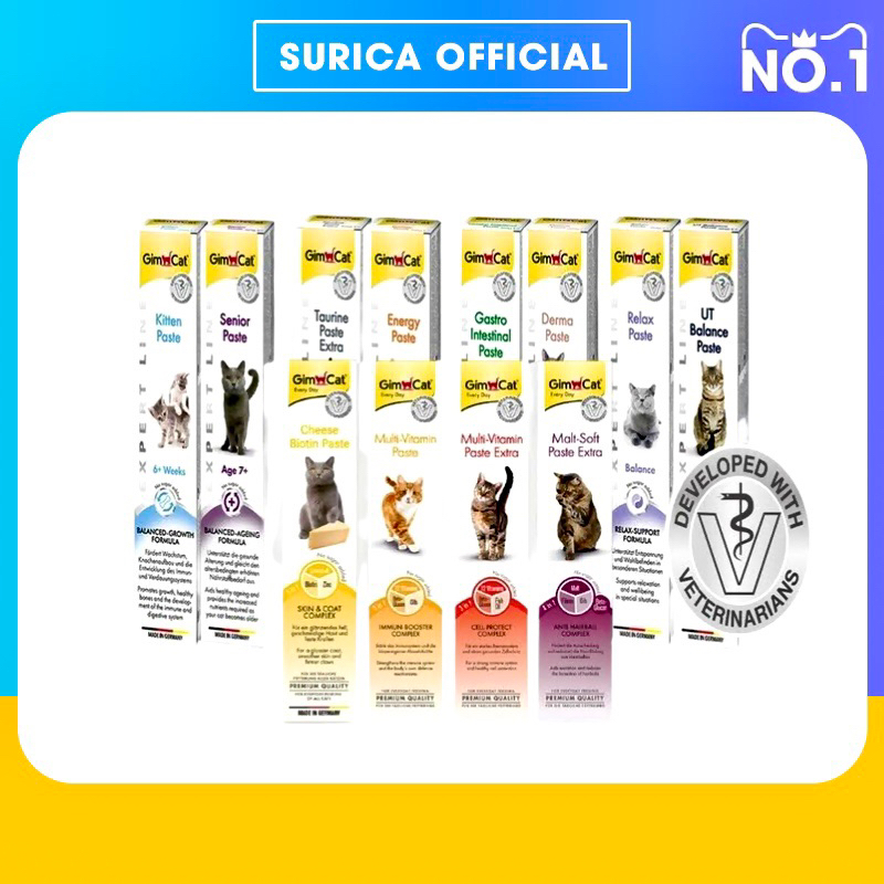 Combo Vitamin cho mèo Gimcat Gel dinh dưỡng Bổ thận Tiêu búi lông cho mèo Surica