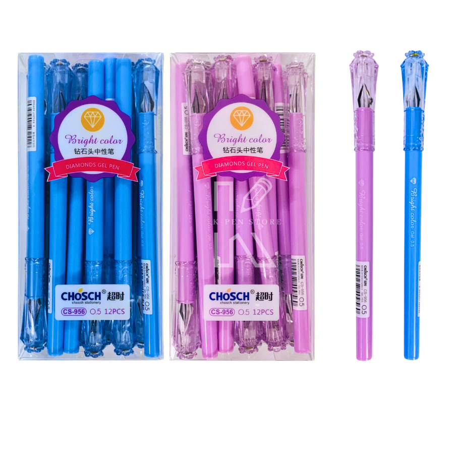 Hộp 12 Cây Viết Gel Chosch CS-956 Ngòi 0.5mm Hình Kim Cương ( Mực Xanh, Tím ) - VPP Happy Kids