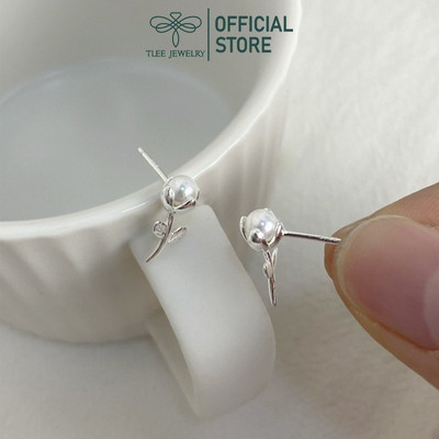 Khuyên tai bạc nữ TLEE mẫu bông hồng cành lá trai nữ tính TLEE JEWELRY B0261