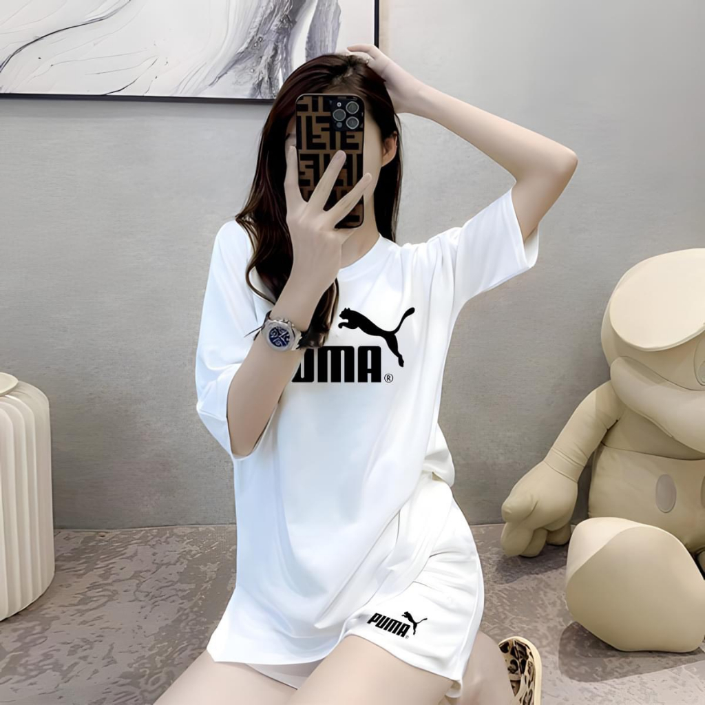 Áo thun nữ PUMA local brand unisex form rộng tay lỡ cổ tròn 2 màu trắng đen BUNS