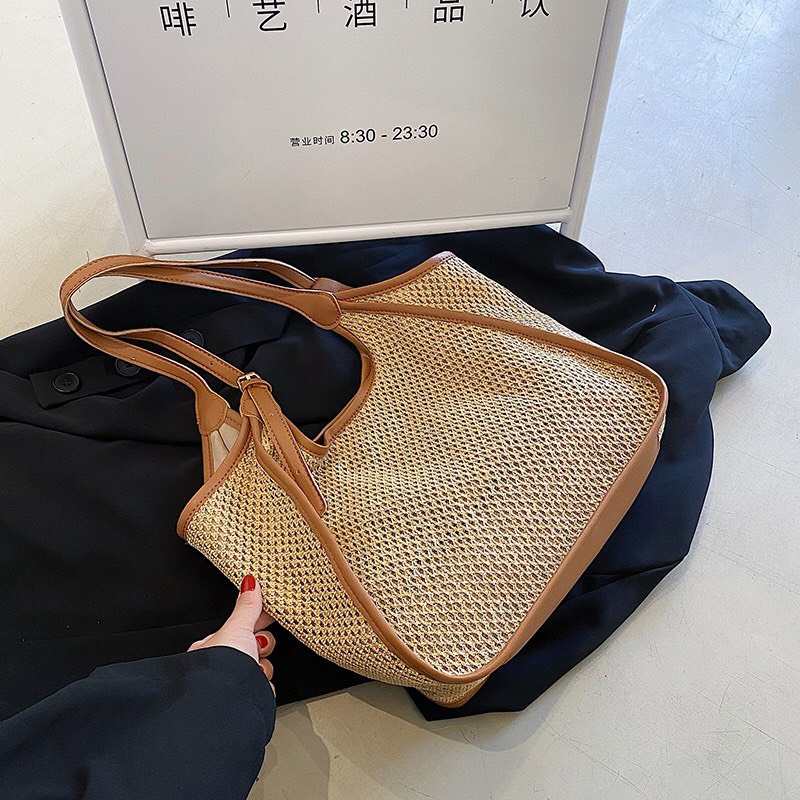 Túi cói tote viền da vintage mẫu mới Tiệm Cói Xinh