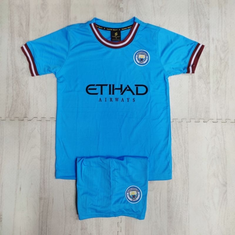 Mẫu Mới Nhất MC 2022 Bộ Quần Áo Bóng Đá Trẻ Em Cao Cấp 2022 Bộ bóng đá cho bé Mancity xanh