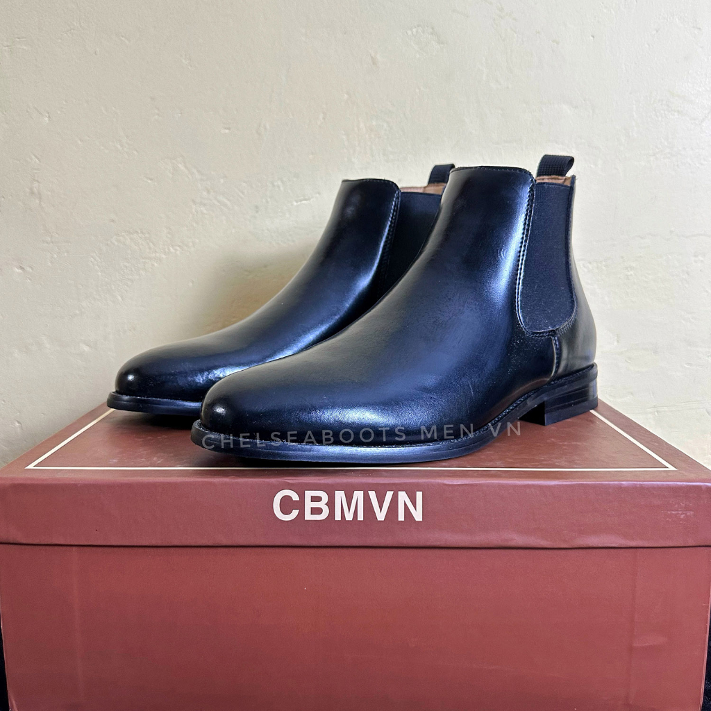 Giày Nam Chelsea boots low thấp cổ mũi tròn da patent phong cách công sở classic