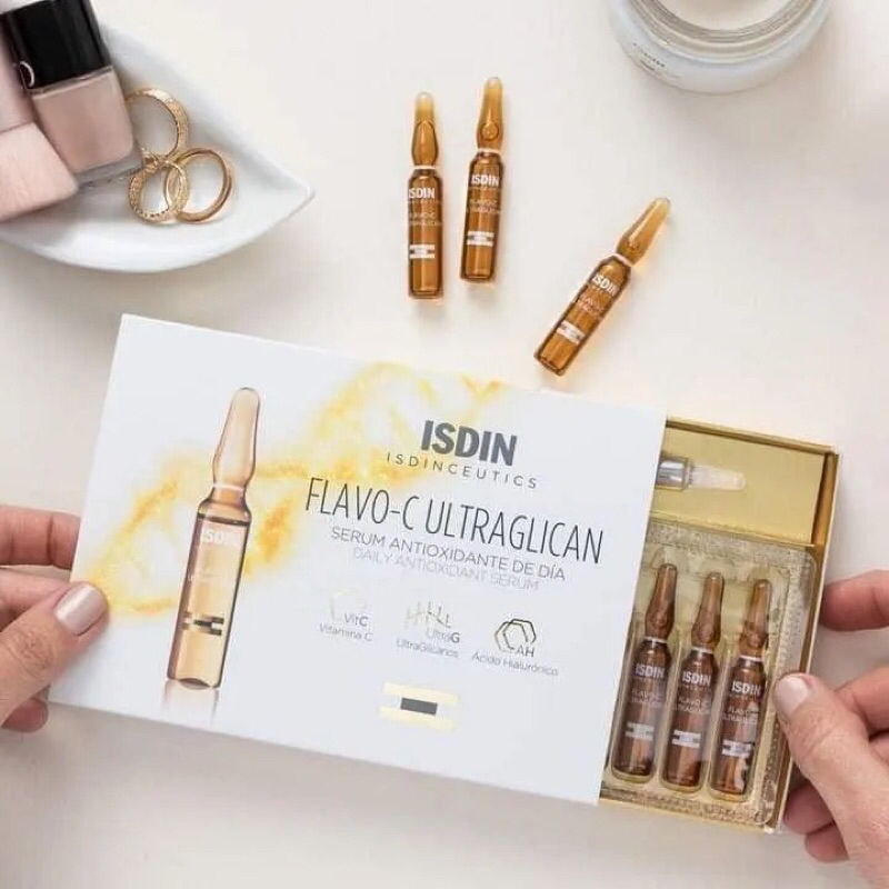Huyết thanh sáng da chống lão hoá ISDIN Flavo-C Ultraglican cho ban NGÀY 30 ống x 2ml