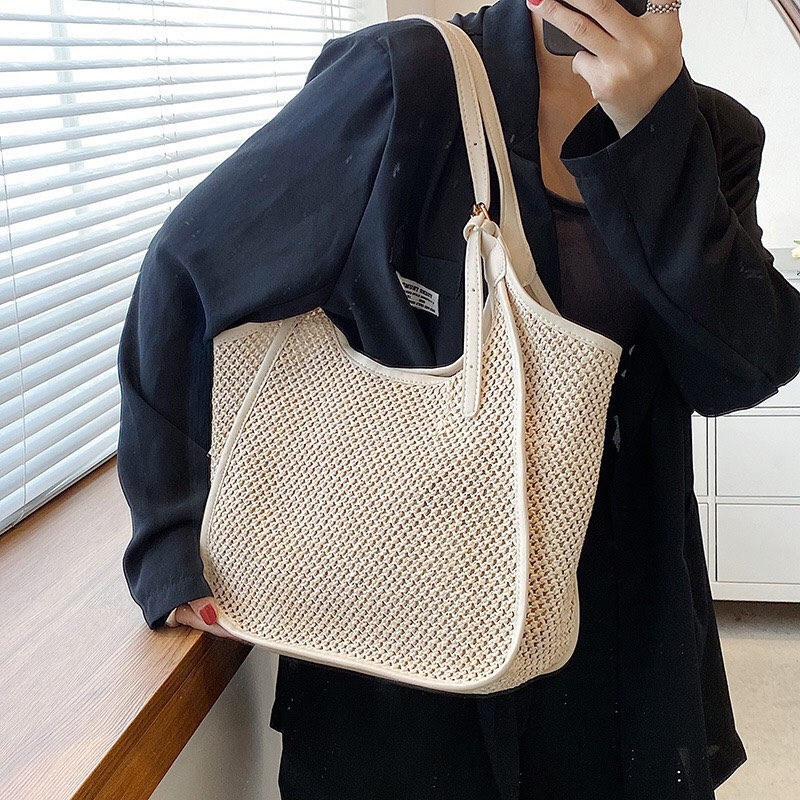 Túi cói tote viền da vintage mẫu mới Tiệm Cói Xinh