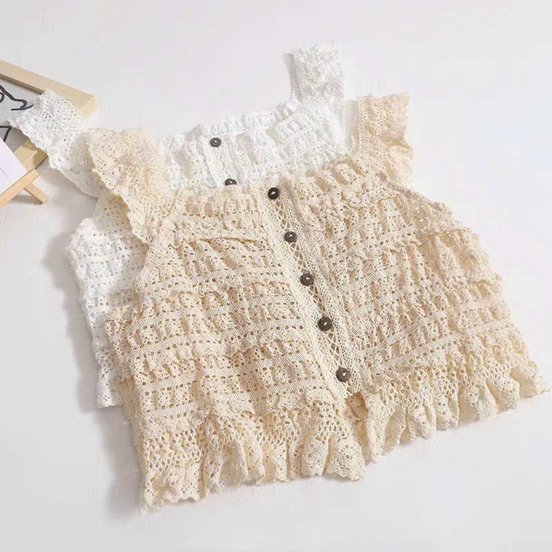 Áo ren viền bèo form croptop hàng QC!