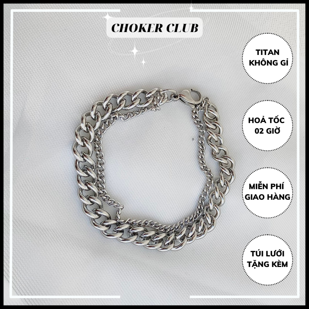 Vòng tay dây xích đôi basic unisex nam nữ B015 Choker Club