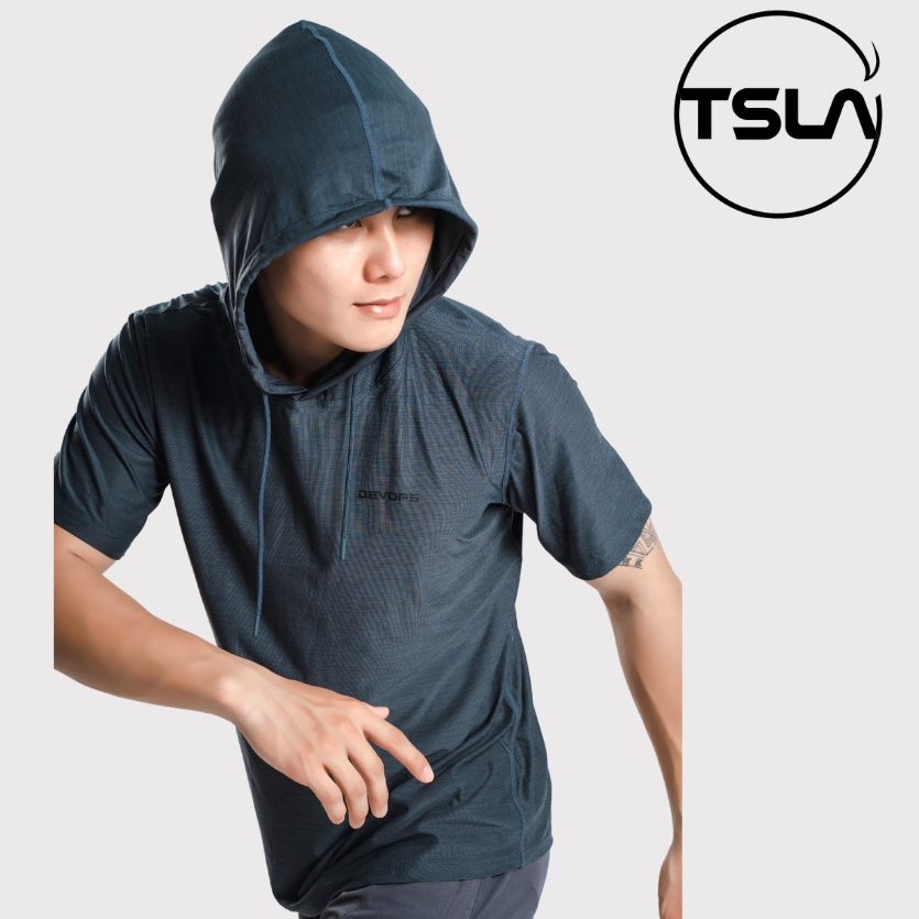 Áo hoodie nam ngắn tay TSLA form bigsize oversize trên 100kg chất kháng khuẩn chống uv chạy bộ tập gym thể thao TSO2028