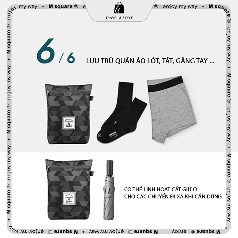 Bộ 6 túi đựng đồ du lịch vải poly chống thấm nước cao cấp đa năng Msquare® Chính hãng giá tốt