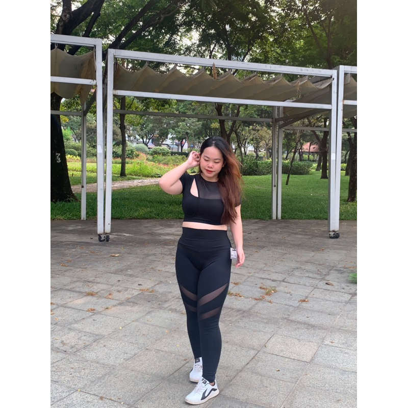 Set dài tập Gym Yoga bigsize áo croptop phối lưới quần dài thun lạnh mềm mịn co dãn