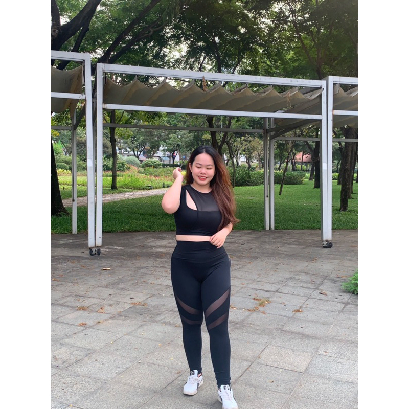 Set dài tập Gym Yoga bigsize áo croptop phối lưới quần dài thun lạnh mềm mịn co dãn