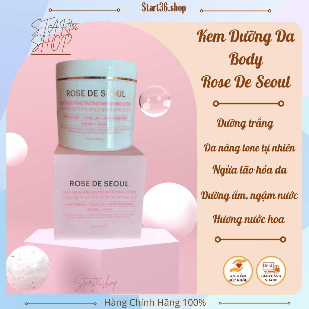 Kem dưỡng trắng da Body Rose De Seoul kem body trắng da, dưỡng ẩm nâng tone tự nhiên, ngừa lão hóa, không bết rít, 200g | BigBuy360 - bigbuy360.vn