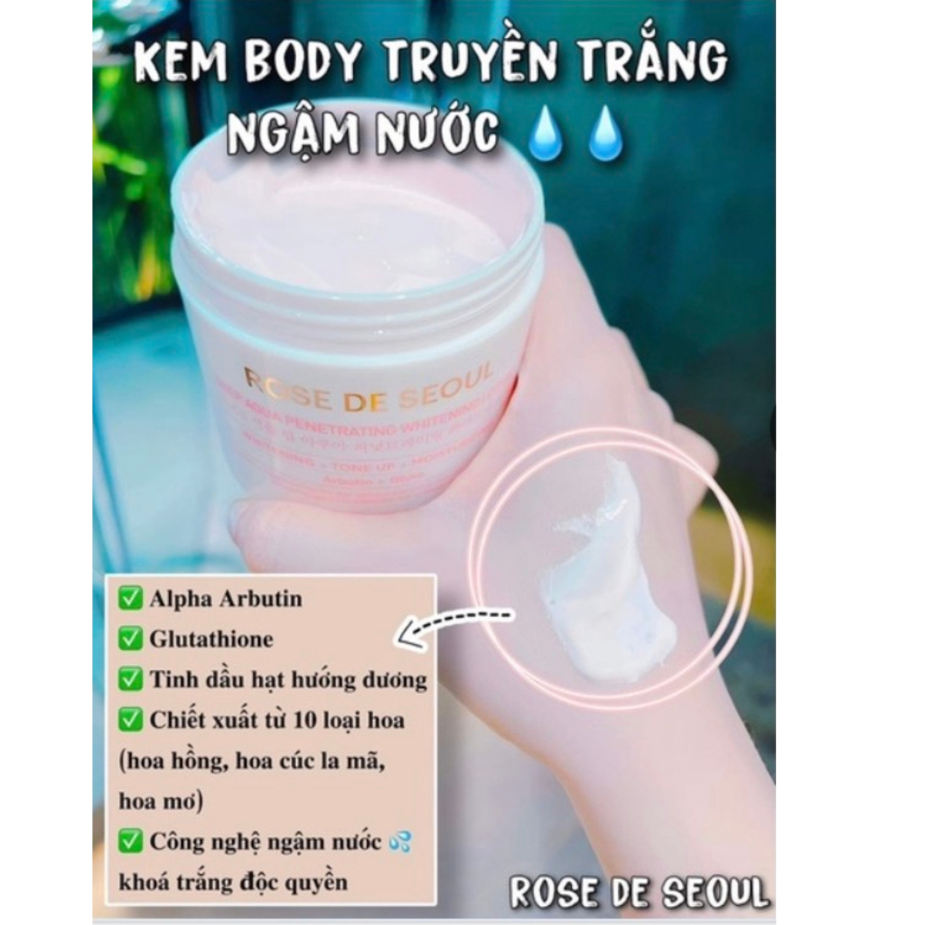 Kem dưỡng trắng da Body Rose De Seoul kem body trắng da, dưỡng ẩm nâng tone tự nhiên, ngừa lão hóa, không bết rít, 200g | BigBuy360 - bigbuy360.vn