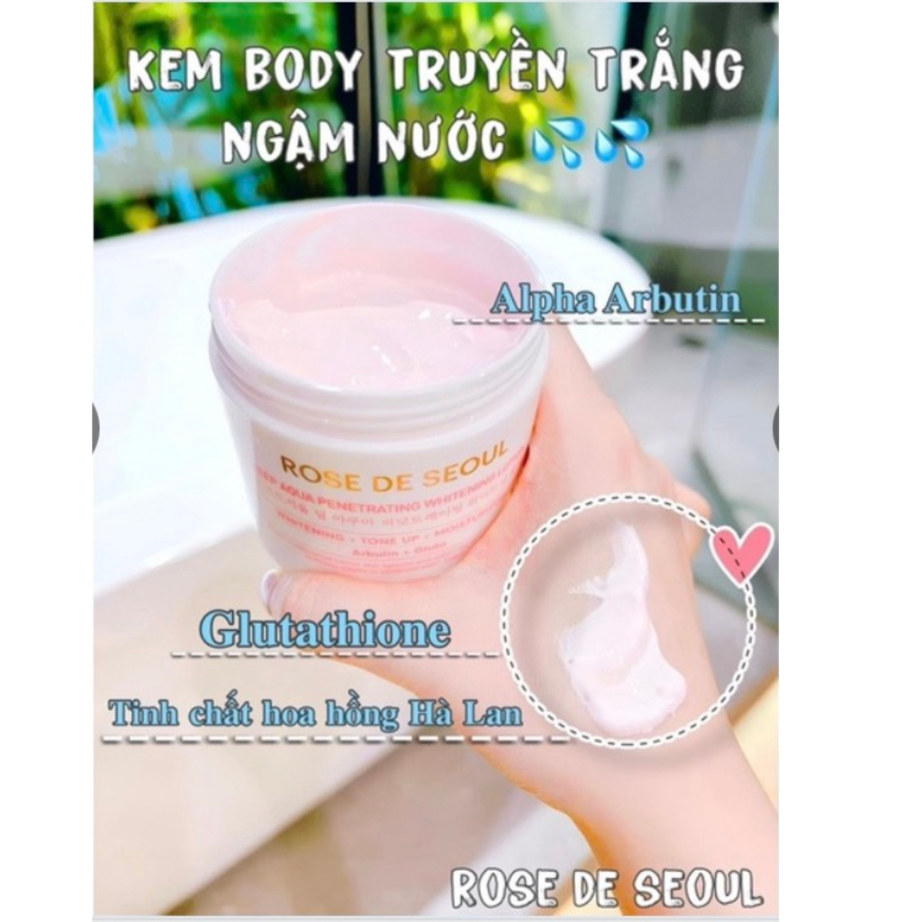 Kem dưỡng trắng da Body Rose De Seoul kem body trắng da, dưỡng ẩm nâng tone tự nhiên, ngừa lão hóa, không bết rít, 200g | BigBuy360 - bigbuy360.vn